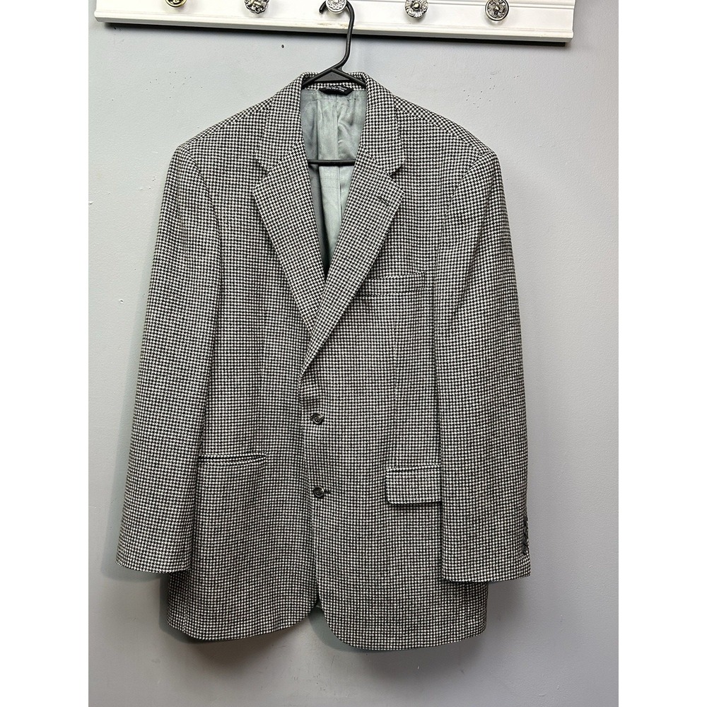 Bill Blass Blazer Mens 42L Black White Houndstooth Black‎ Label Parisian